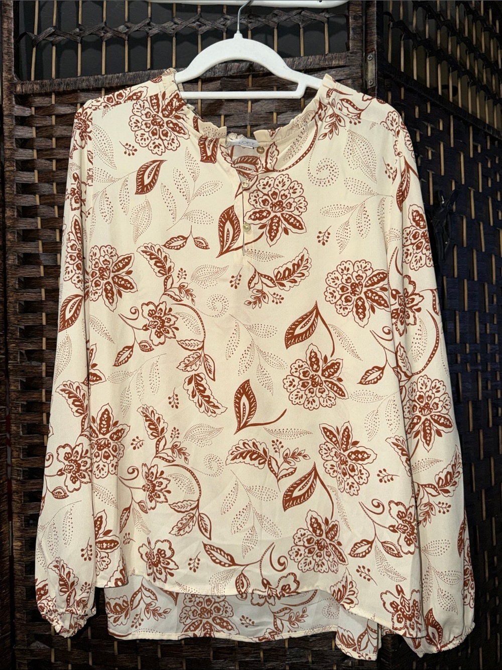 LOFT Cream Blouse with Rust Floral Print